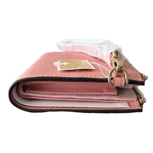 Michael Kors Pink Primrose Jersey Travel Large Double Zip Wristlet Leather - Picture 7 of 8